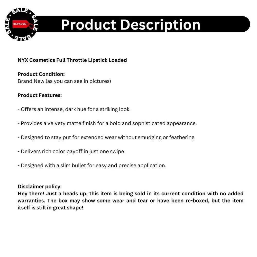 NYX PROFESSIONAL MAKEUP Cosmetics Full‎ Throttle Lipstick Loaded FTLS11